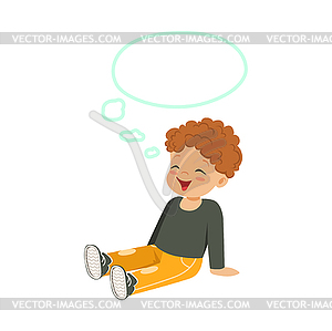 Sweet little redhead boy dreaming with thought - vector clipart