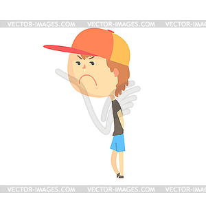 Sad offended cartoon boy standing, colorful - royalty-free vector image