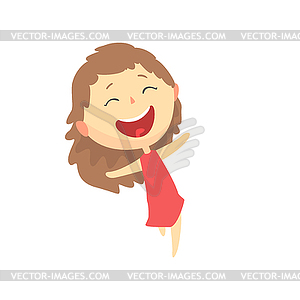 Happy smiling cartoon girl, kids outdoor activity - vector clip art