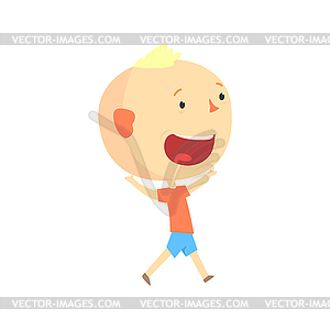 Funny smiling cartoon boy, kids outdoor activity, - vector clipart