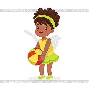 Sweet black little girl in an yellow dress playing - vector image