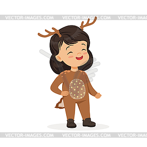 Cute happy little girl dressed as deer, kids - vector clipart