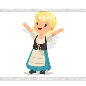 Cute girl wearing blue skirt and corset, national - vector image