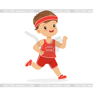 Мальчик в красной униформе, бегун марафона, мальчик - векторный клипарт
