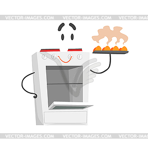 Funny electric cooker character with smiling face, - vector clip art