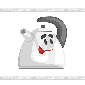 Funny kettle character with smiling face, - vector clipart