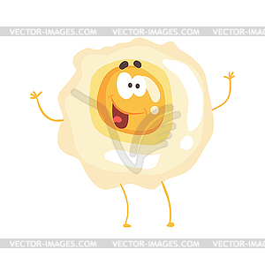 Cute cartoon fried egg with smiley face, funny - vector image