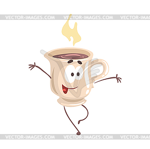 Cute cartoon cup of coffee with smiley face, funny - vector clipart