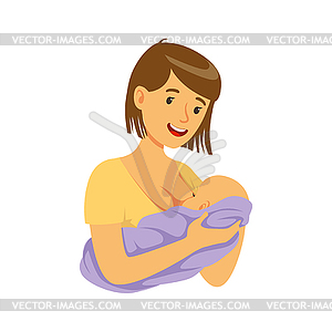 Young mother holding baby in her hands while - vector image