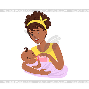 Young black mother breastfeeding her baby with - vector clip art