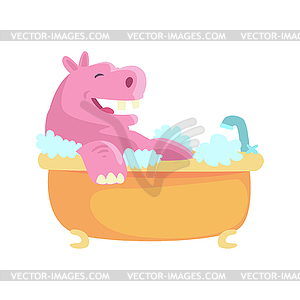Симпатичный мультяшный бегемот ванны, розовый бегемот - цветной векторный клипарт