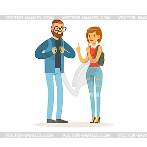 Young disability deaf people with hearing aid - vector image