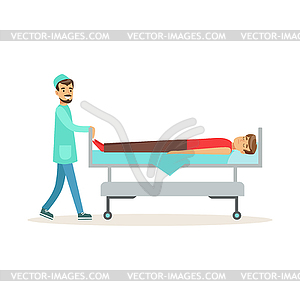 Emergency doctor transporting injured man on - vector image