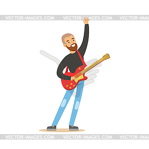 Young guitarist playing on electric guitar - vector clipart