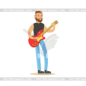 Young man playing electric guitar - vector image