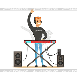 Young DJ playing some music - royalty-free vector clipart