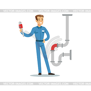 Proffesional plumber man character with monkey - vector clip art