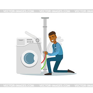 Proffesional plumber man character installing - vector clipart