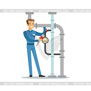 Proffesional plumber man character installing - royalty-free vector image