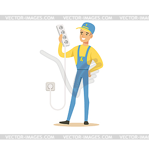 Professional electrician man character standing - vector clipart