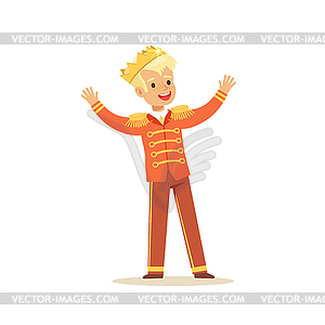 Cute little blonde boy wearing prince costume, - vector clipart