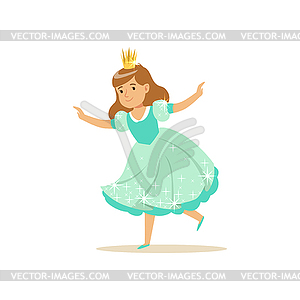 Beautifull little girl princess in light blue ball - vector clipart