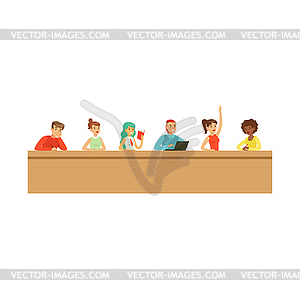 Students listening lecturer in university or - vector image