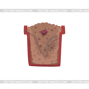 Seed of bean in pot with ground soil, stage of plan - vector image