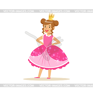 Beautifull little girl princess in dark pink ball - vector image