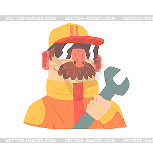 Pit stop technician worker in an orange uniform wit - vector image