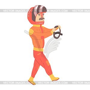 Car racing driver man in an orange uniform and - vector EPS clipart