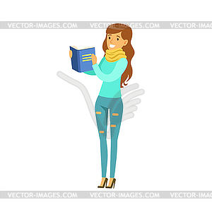 Beautiful young long haired woman standing and - vector clipart