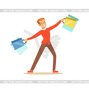 Elegant young handsome man in red pullover with gif - vector clip art