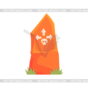 Orange tombstone with skull and arrows - vector clipart