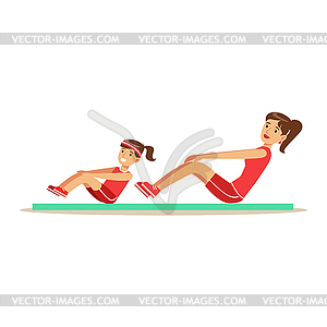 Smiling woman and girl doing pull ups for Abs on - vector EPS clipart