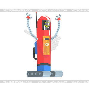 Cute red cartoon robot postman character - vector clipart