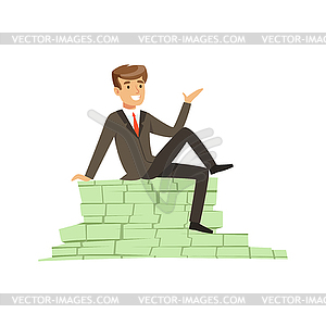 Happy rich successful businessman character - vector clip art