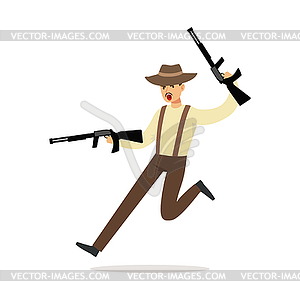 Человек-мафиози в коричневой шляпе Fedora работает остроумие - векторный клипарт Royalty-Free
