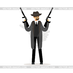 Mafia man character in gray coat and fedora hat - vector image