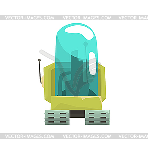 Мультяшный робот-гусеничный персонаж со стеклянным синим - иллюстрация в векторе