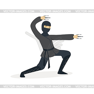 Ninja assassin character in full black costume - vector clip art