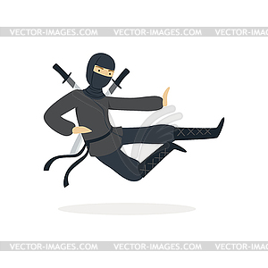 Ninja assassin character in full black costume - vector image