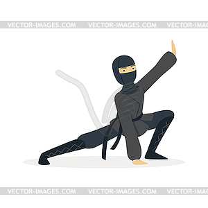 Ninja assassin character in full black costume - vector image