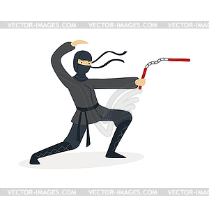 Персонаж-убийца ниндзя в полном черном костюме - векторизованный клипарт