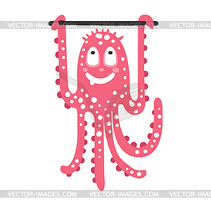 Cute cartoon pink octopus character training on - vector image