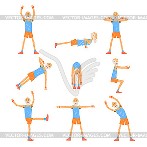 Elderly man character exercising set, healthy activ - vector clipart