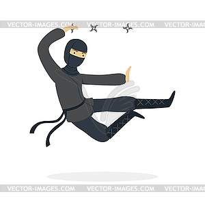 Ninja assassin character in full black costume - vector image
