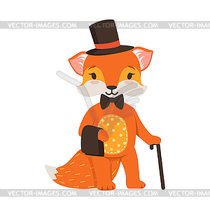 Cute orange fox gentleman character, funny cartoon - vector clipart / vector image