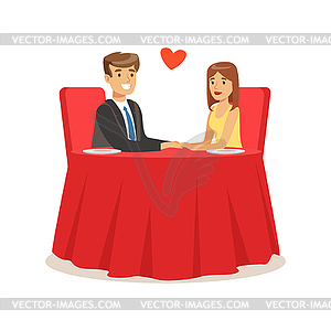 Happy couple in love sitting in cafe, romantic - vector clipart