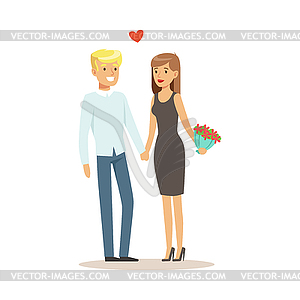 Happy couple in love standing and holding hands, - vector image